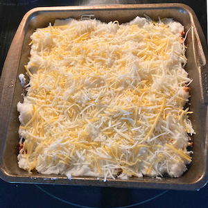 Shepards pie in a pan.