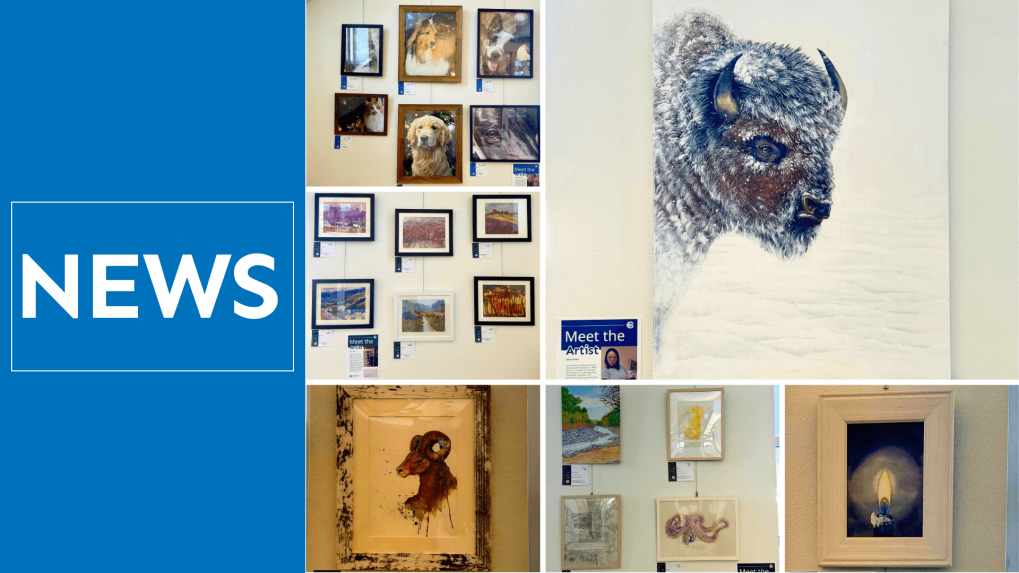 Paintings hung in a library