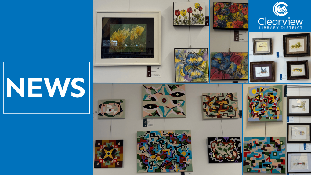 Paintings hung in a library