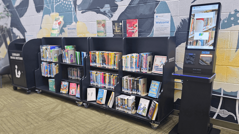bookshelves and self check out