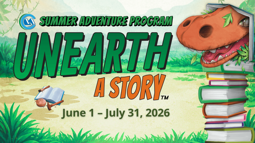 Dinosaur and books for Unearth a Story program
